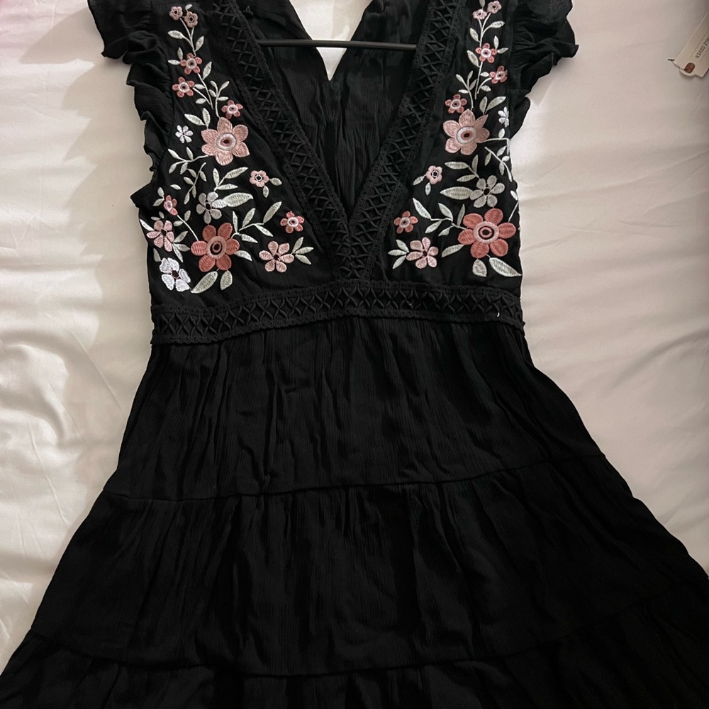Floral Embroidered Black Dress